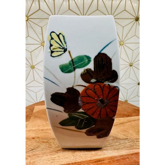 Vintage Japanese Otagiri-Style Ceramic Vase | Floral & Butterfly Design - Picture 6 of 7
